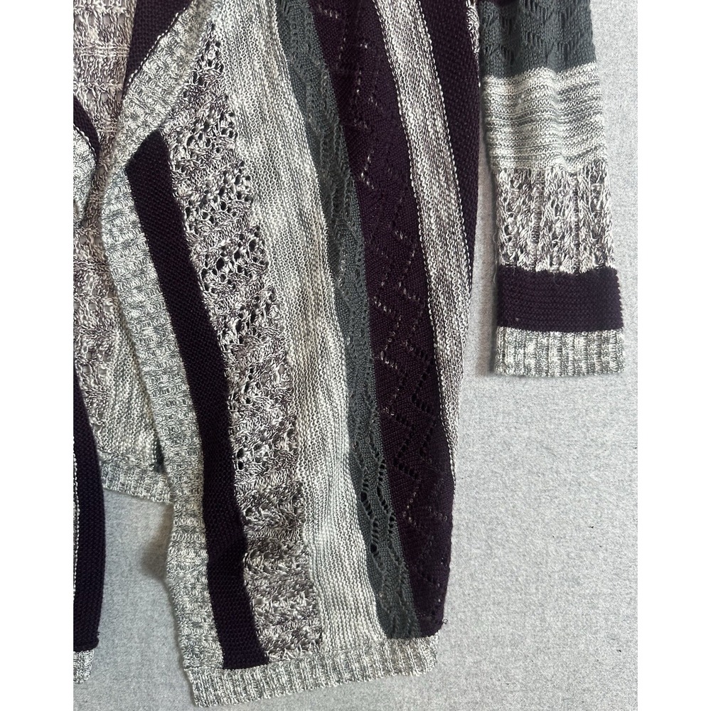 VTG Y2K Open Knit Long Sweater Cardigan Womens Large Purple Gray Lagenlook Drape - Picture 6 of 11